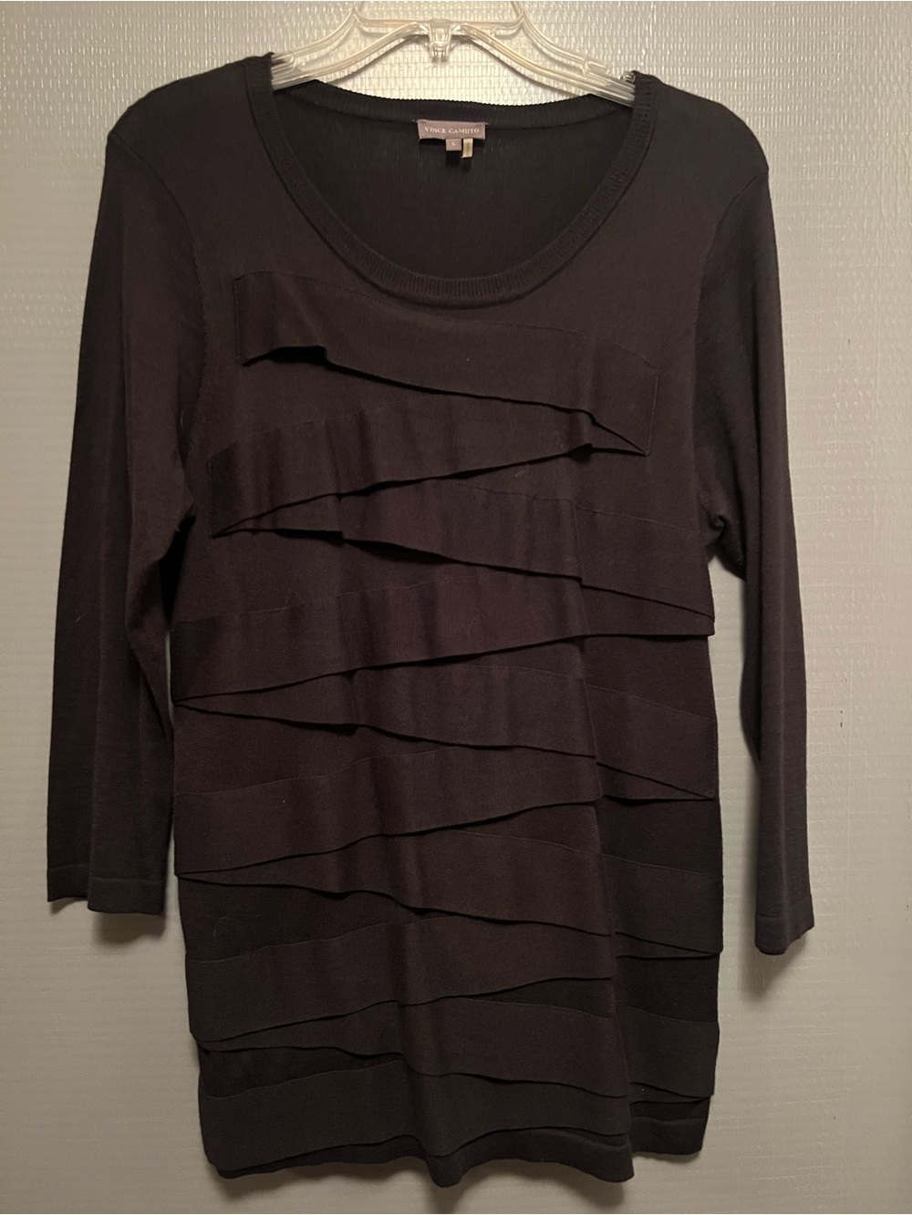 Vince Camuto Black Layered Ruffle Long Sleeve Top